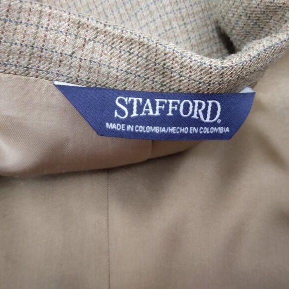 Stafford | Plaid Silk Wool Blazer Jacket Light Brown | Size 44R - Picture 8 of 13